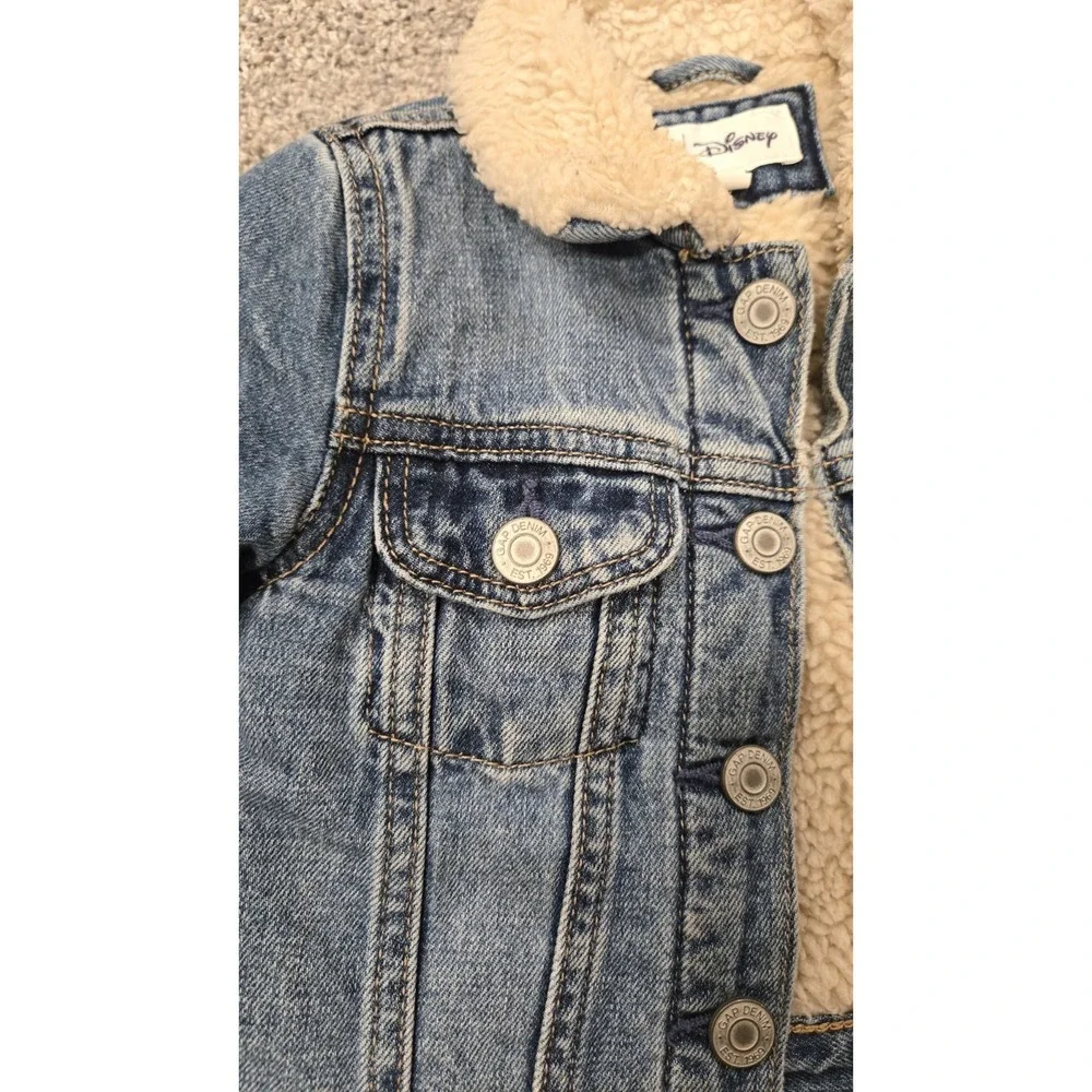 Baby Gap Girls Size 2 Disney Minnie Mouse Fleece Sherpa Denim Fancy Jean Jacket
